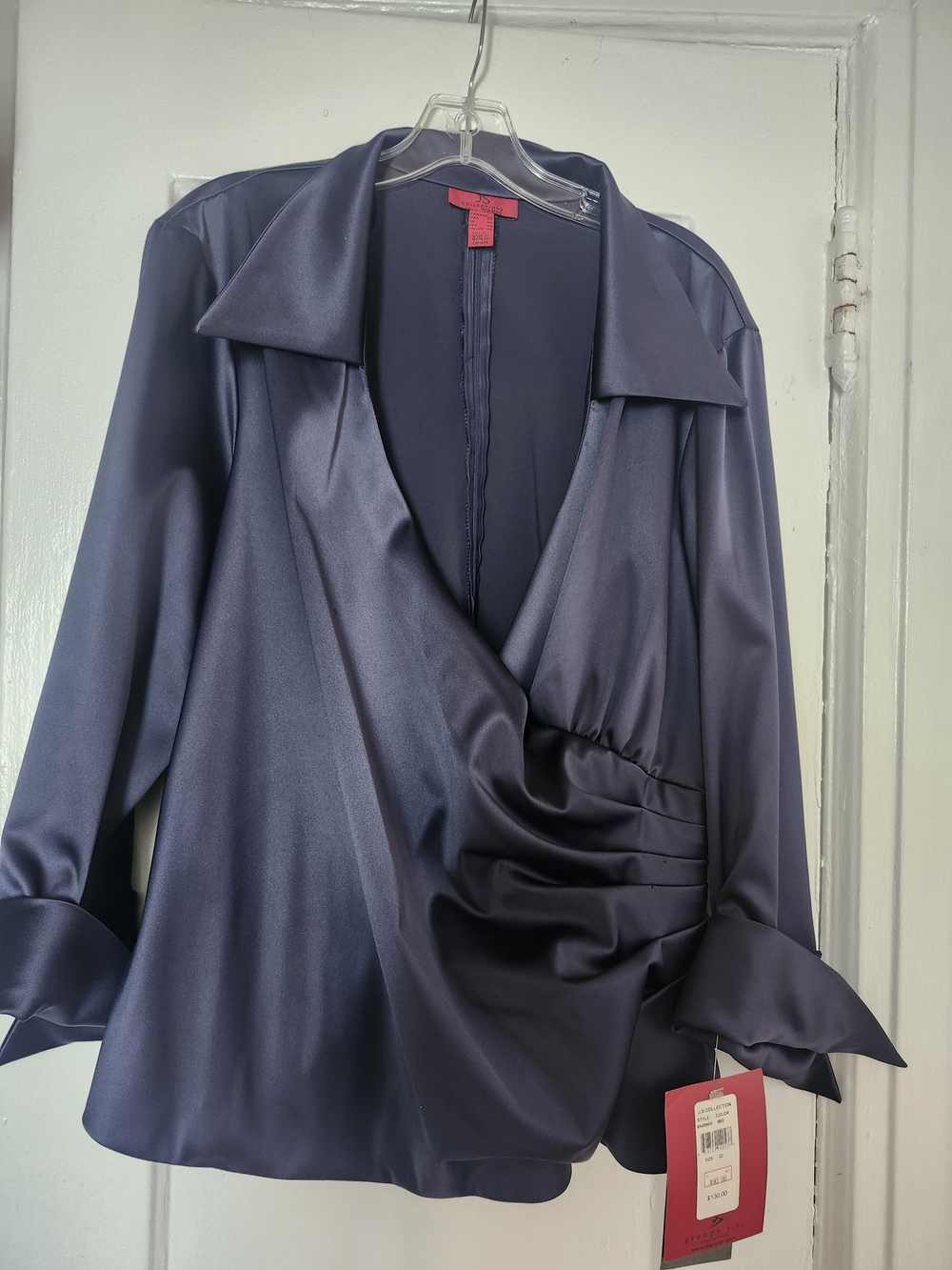 Satin Draped Wrap Blazer Jacket - Navy